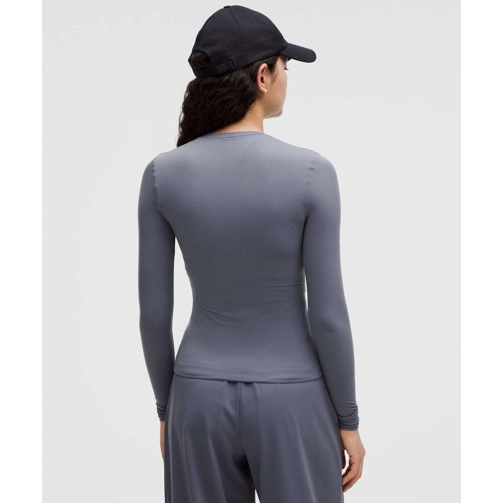 Lululemon Wundermost Ultra-Soft Nulu Crewneck Long Sleeve Solar Grey Size L - Picture 2 of 3